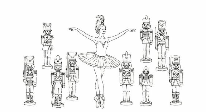Ballerina and nutcrackers perform a holiday dance routine