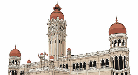 Obraz premium Ornate historical building with domes and a prominent clock tower
