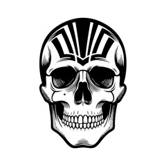 Logotipo con dibujo con líneas de una calavera con decoración de estilo azteca para El Día de los Muertos  © teracreonte