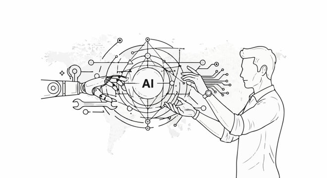 Human and robot interact with AI network