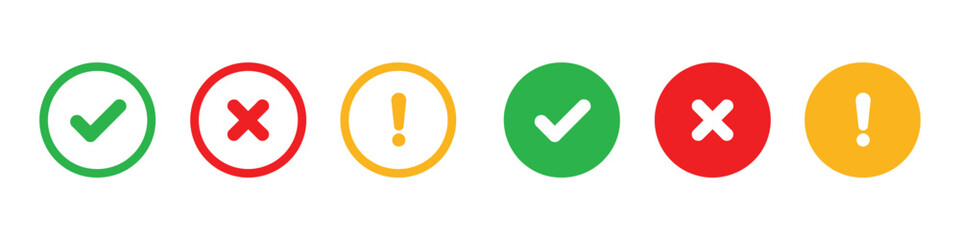 Obraz premium Status Check icon set. Status approval and warning notification symbols. Vector Illustration.