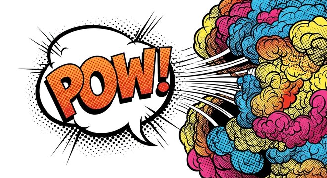 Comic book explosion with colorful brain illustration