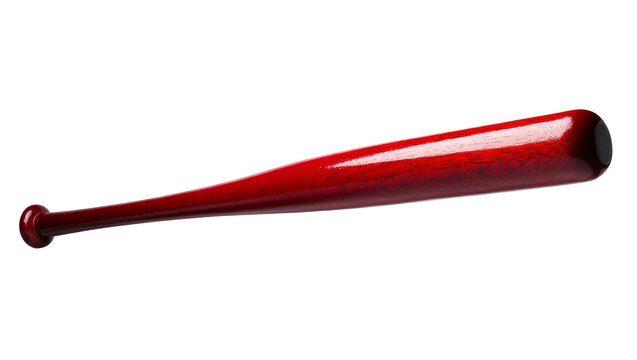 Isolated shiny red wooden baseball bat for sports games and training equipment