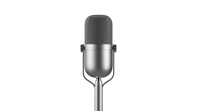 Isolated retro metallic studio microphone for broadcasting, podcasting, and vocal recording