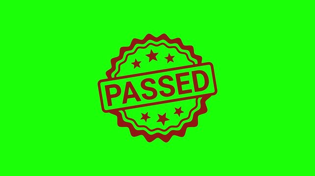Red stamp with the word passed on a green background