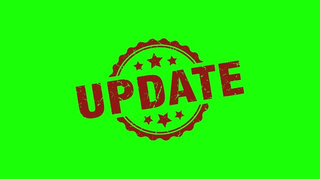 Red update stamp on green background with stars