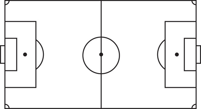 Soccer Field Top View Icon with Football Pitch Layout Line Art
