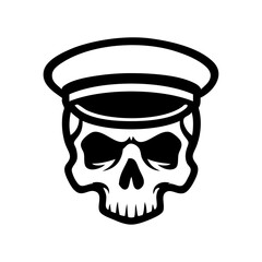 Logotipo con dibujo minimalista de una calavera con gorra de capitán para fiestas de Halloween © teracreonte