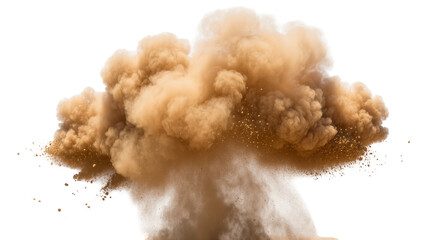 Isolated massive cloud of exploding sand and dust, powerful brown desert particles in dynamic motion © Aliona