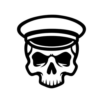 Logotipo con dibujo minimalista de una calavera con gorra de capit&aacute;n para fiestas de Halloween