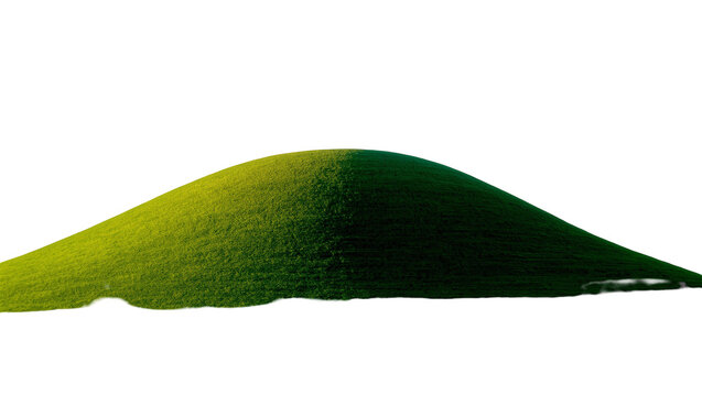Isolated perfectly shaped green grassy hill with vibrant color gradient from bright to dark