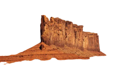 Fotobehang Wit Isolated towering red rock desert landscape formation, majestic sandstone mesa of American Southwest.  © Aliona