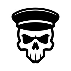 Logotipo con dibujo minimalista de una calavera con gorra de capitán para fiestas de Halloween © teracreonte