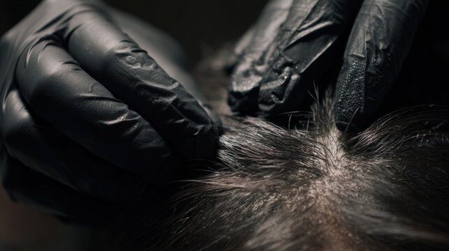 Dermatologist identifying scalp dandruff and hair problems