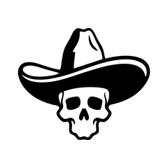Logotipo con dibujo minimalista de calavera con sombrero mexicano, para el Día de los Muertos en México o fiesta de Halloween © teracreonte