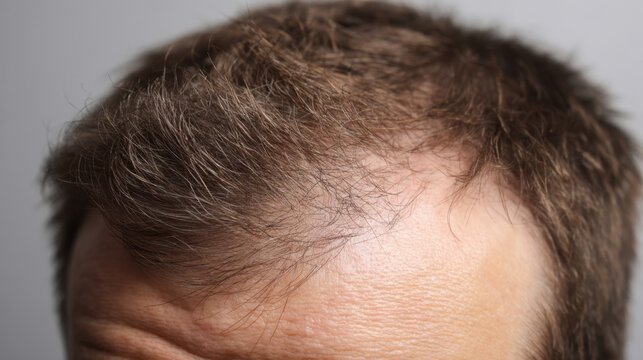 Male scalp with thinning hair and signs of alopecia