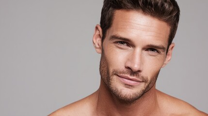 Naklejka premium Confident man posing, showing healthy skin and stubble