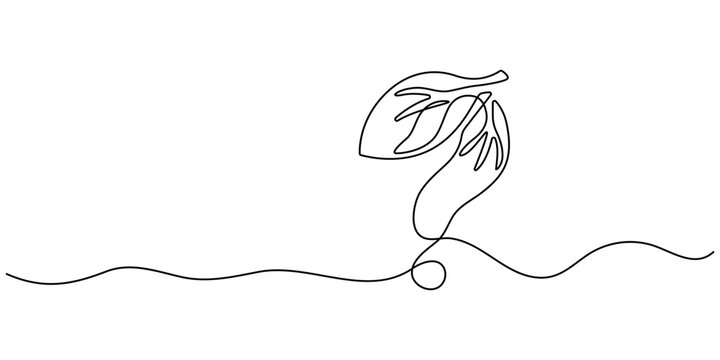 Continuous one line drawing Minimalist line art leaf, question mark continuous one line drawing, simple elegant vector, botanical illustration