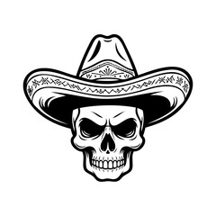 Logotipo con dibujo minimalista de calavera con sombrero mexicano, para el Día de los Muertos en México o fiesta de Halloween © teracreonte