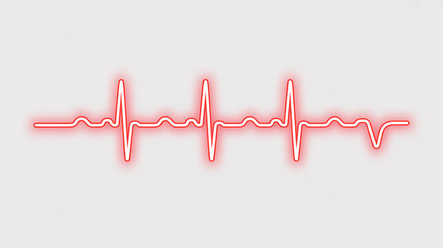A red glowing EKG heart monitor line on a pure white background