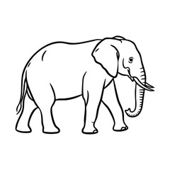Obraz premium A simple black and white line drawing of an elephant walking, depicted in profile with tusks and a trunk.