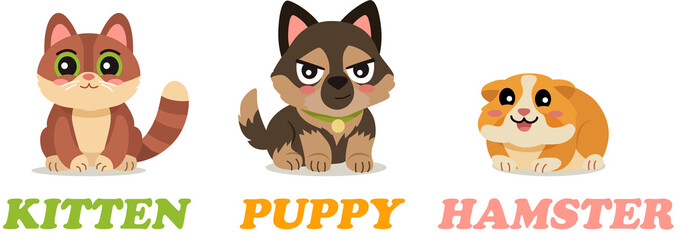 Obraz premium Cute small funny animals cartoon illustration