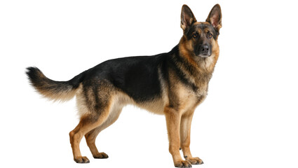 Isolated beautiful German Shepherd dog standing alertly, looking forward, full body studio shot © Aliona