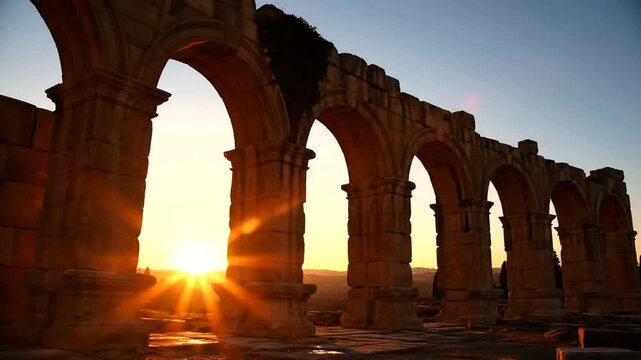 Sunset behind ancient stone arches  (21) creates serene landscape