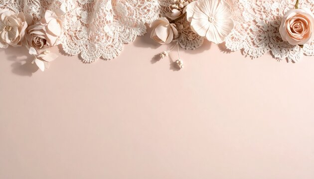 Vintage Floral Lace Overlay with Soft Pink Backdrop - Elegant Rose Border for Romantic Wedding Invitations, Feminine Stationery Layout and Shabby Chic Scrapbook