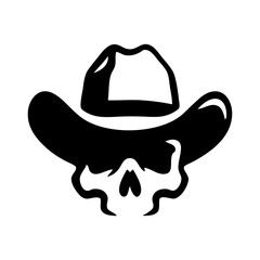 Logotipo con dibujo minimalista de una calavera con sombrero de cowboy para fiestas de Halloween  © teracreonte