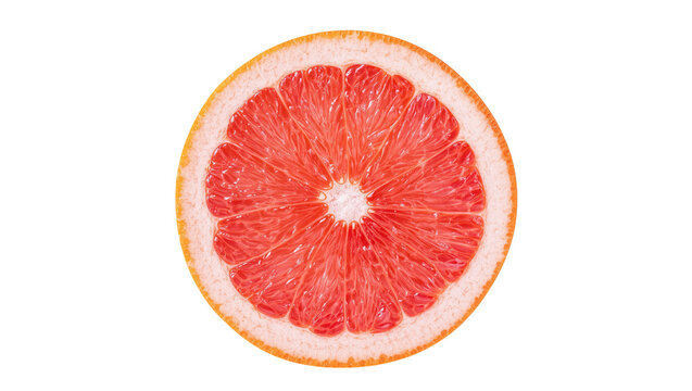 Isolated fresh juicy ripe grapefruit fruit cross-section showing vibrant red pulp and peel texture