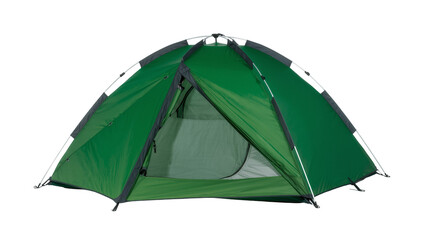 Isolated spacious green dome tent, perfect for family camping and outdoor adventures © Aliona