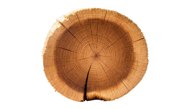 Isolated detailed cross-section of old tree stump with annual rings and natural cracks