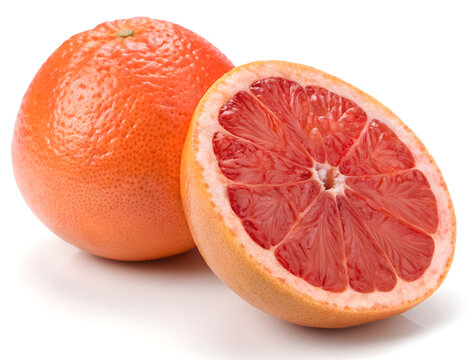 Red grapefruit whole and half isolated with real transparent background for design