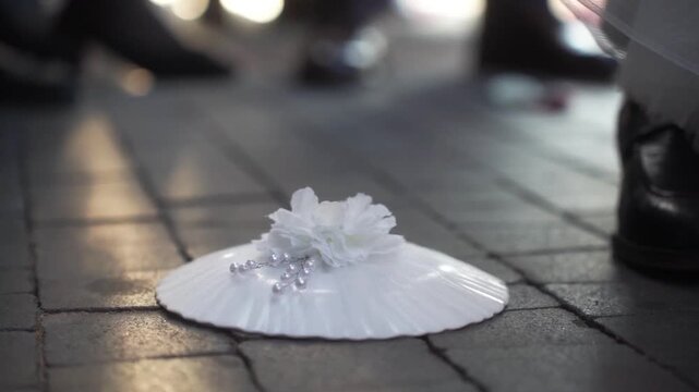 Groom stamping and breaking plate, reminder of destruction of temple. Orthodox Jewish Wedding ritual