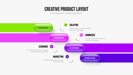 Fototapeta premium Company Forecast Four Option Infographic Presentation Template. Business Introduction 4 Step Diagram Slideshow Layout. Consulting Report Slide Design Vector Illustration.