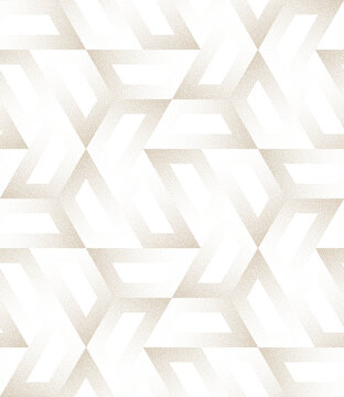 Transparent seamless geometric chevron hexagon pattern overlay with dotted grain texture. Abstract halftone background with bold structure, gradient fade and retro modern style for textile, wallpaper