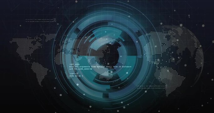Central circular HUD receiving data pulse, expanding rings and rotating arcs showing system update