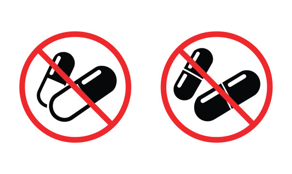 Say, no to drugs vector icon collection with ban symbols over drug items, representing prevention, awareness, and public health safety, clean modern flat design