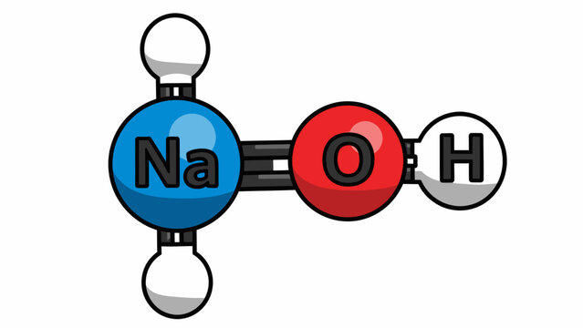 Sodium Hydroxide Molecule Structure, NaOH Chemical Formula, 3D Render of Ionic Compound for Science Education and Chemistry Research