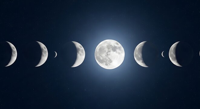 Phases of the moon conceptual representation of lunar cycle on dark background