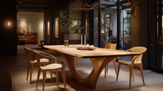 Luxury interior featuring statement chairs constructed entirely from repurposed furniture parts, each piece demonstrating visible joinery techniques in candlelit gallery setting with provenance docu