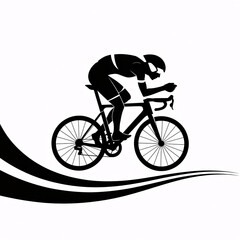 Fototapeta premium A cyclist rides a bicycle with a dynamic wave design in the background