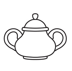 Vintage round sugar bowl with ornate handle line art on white background