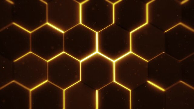 Golden Network Shining Hexagons Background
Abstract background with gold shining 3d extruded hexagons and offset motion with soft light and depth of field blur