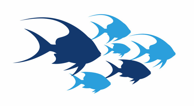 School of blue fish swimming together.