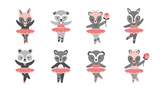 Cute cartoon animals in ballet costumes.