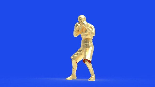 3D Animation Golden Boxer Fighting and Punching, Boxing Motion, Sport VFX Overlay, Loop, Blue Screen Chromakey