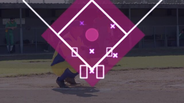Catcher rising and walking after magenta diamond appearing yellow path mapping baseball tactics