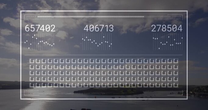 HUD showing over bright bay, counts updating, dot charts shifting, grid staying for marine tech